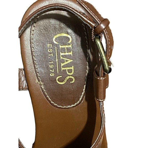 Chaps Women's Sarista Brown Vegan Leather Peep Toe Heels Studded Accents Size 6B - Picture 5 of 8
